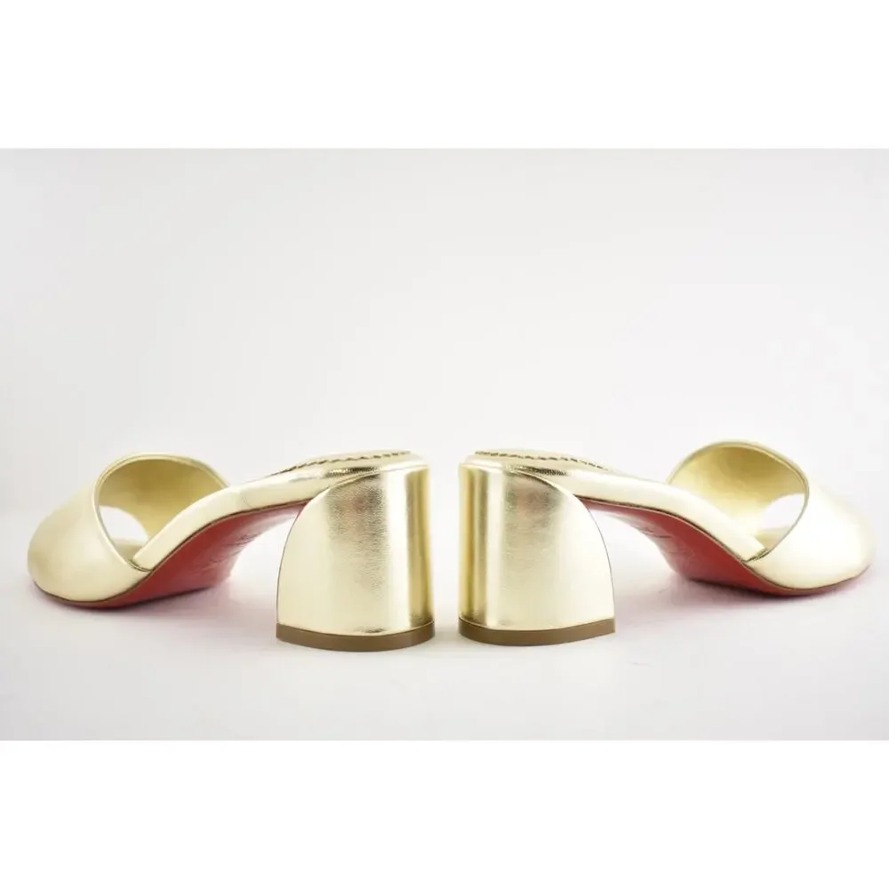 Christian Louboutin Jane Mule 55 Platine Gold Leather Backless Sandal Heel 36.5